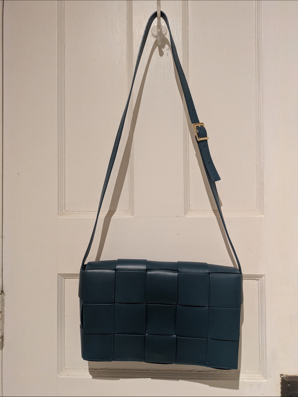 Teal Woven Leather Shoulder Bag
